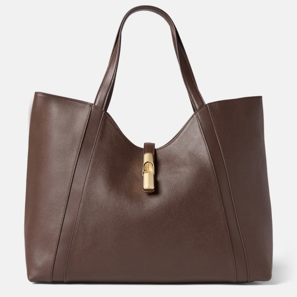 Furla Brown Leather Tote with Gold Hardware